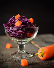 Cut cabbage for salad. Healthy eating. Cooking food.