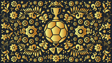 Background with gold patterns and elements. Football 2018. Vector illustration