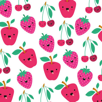 fresh fruits with leafs pattern vector illustration design