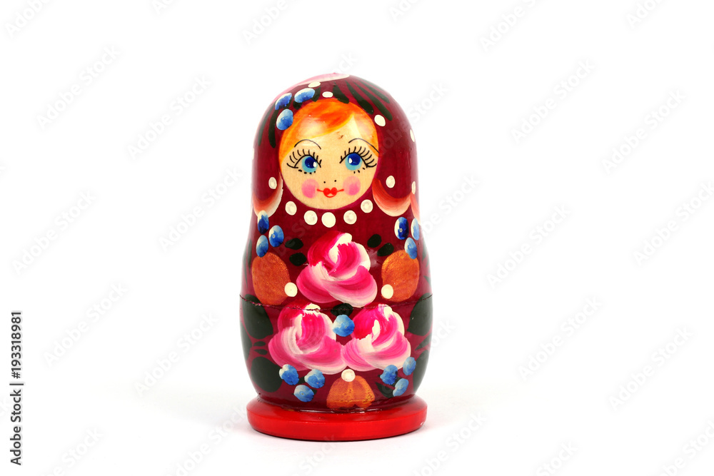 Wall mural traditional Russian matryoshka doll on white background