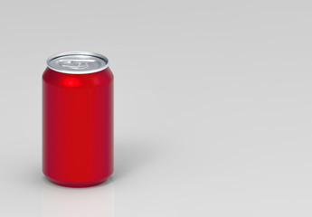 3d rendering. Perspective view of blank red soft drink cola can with copy space gray background. with clipping path.