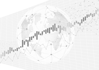 Candle stick graph chart in financial market with world, Forex trading graphic concept, vector