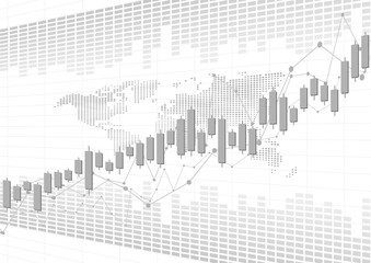 Candle stick graph chart in financial market with world, Forex trading graphic concept, vector