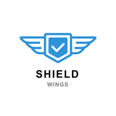 Shield with wings logo template. Abstract symbol of security and protection. Business and internet concept.