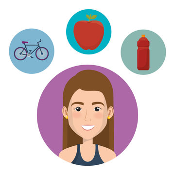 female athlete with fitness icons vector illustration design