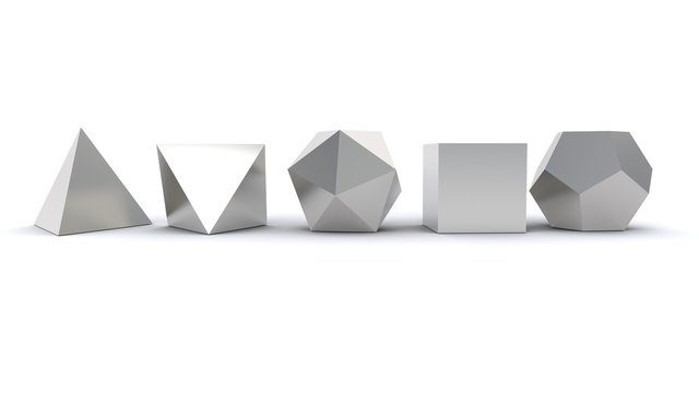 3D illustration of Platonic solids