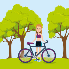female athlete with bicycle icons vector illustration design