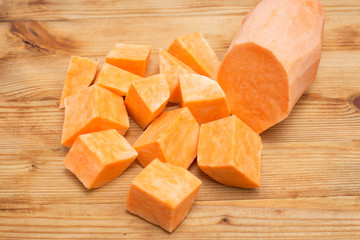 sweet potato potatoes food vegetable and old wooden board