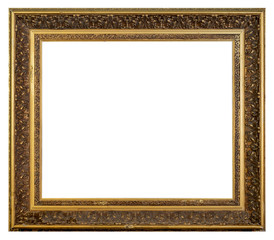 Old vintage golden frame on a white background, isolated