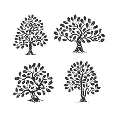 Huge and sacred oak tree silhouette logo isolated on white background