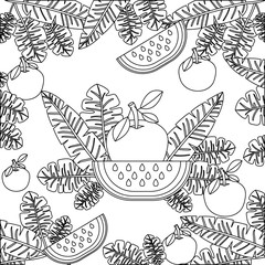 orange with leafs and watermelon pattern vector illustration design