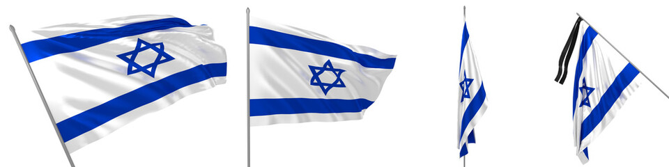 Set of solemn, ceremonial, mourning and evolving flags of Israel