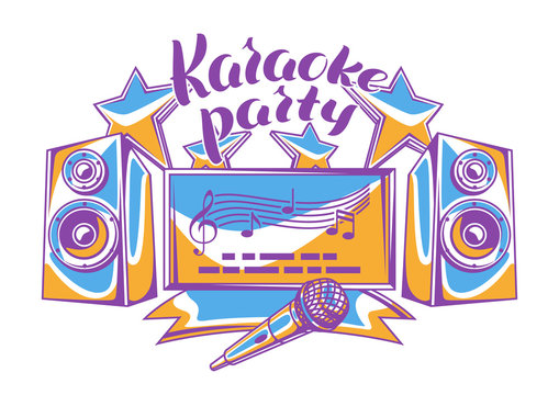 Karaoke party design. Music event background. Illustration in retro style
