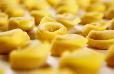 Tortellini. Italian homemade stuffed pasta made with fresh pasta kneaded with flour and eggs;...