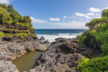 Fototapeta na wymiar Waves Crashing the Scenic Maui Coast