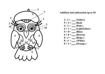 Coloring books for schoolchildren and preschoolers. Addition and subtraction tables to ten, Drawings for coloring and solving examples.