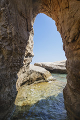 Stone arch near Paphos. Cyprus landscape. White cliffs