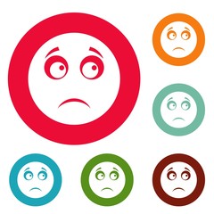 Sad smile icons circle set vector isolated on white background