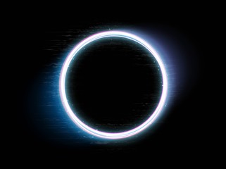 Neon ring. Energy frame. Magic light. Glowing light. Abstract electric background. Glowing frame.