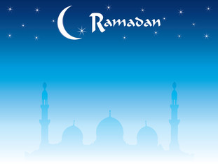 Horizontal Ramadan Background with moon and mosque