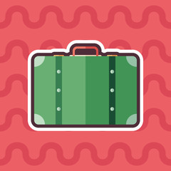 Retro suitcase sticker flat icon with color background.