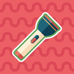 Travel flashlight sticker flat icon with color background.