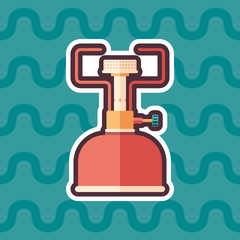 Portable gas burner sticker flat icon with color background.