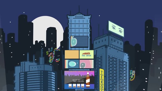 Animated Background Night City Skyscrapers and Neon Signs