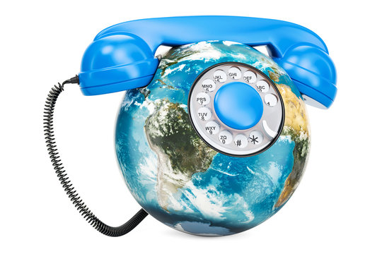 Earth Globe in the shape of phone, global communication concept. 3D rendering