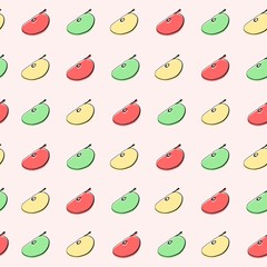 Pattern with colored lobules of apples with an outline. Vector