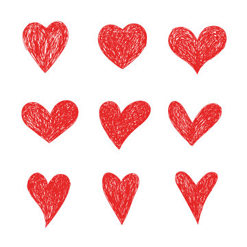 Vector set of hand drawn hearts 