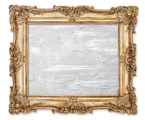 Golden picture frame oil painted canvas white background