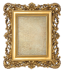 Vintage golden frame empty grunge cracked canvas