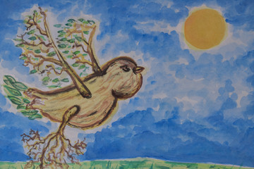 Pássaro árvore - obrazy, fototapety, plakaty