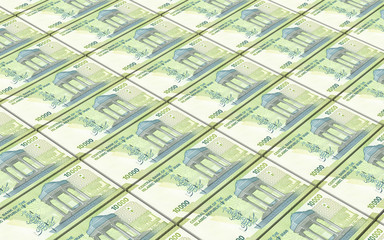 Iranian rials bills stacked background. 3D illustration.