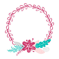 floral wreath bouquet flowers Botanical elements isolated on white background in Scandinavian style. Hand drawn vector illustration