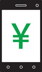 Fototapeta premium Yen, Yuan or Renminbi currency icon or logo vector on a cell phone, mobile phone or Smartphone screen or display. Symbol for Japanese or Chinese bank, banking or Japan and China finances.