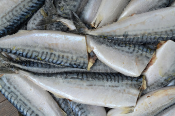 Box of fresh caught and frozen makarels