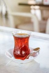 Hot turkish tea on a white table
