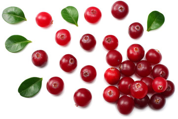 Cranberry isolated on white. With clipping path. Full depth of field. top view