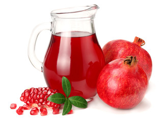 Pomegranate juice with pomegranate isolated on a white background