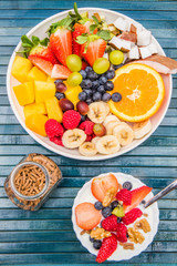 breakfast with yogurt,fruit and cereal