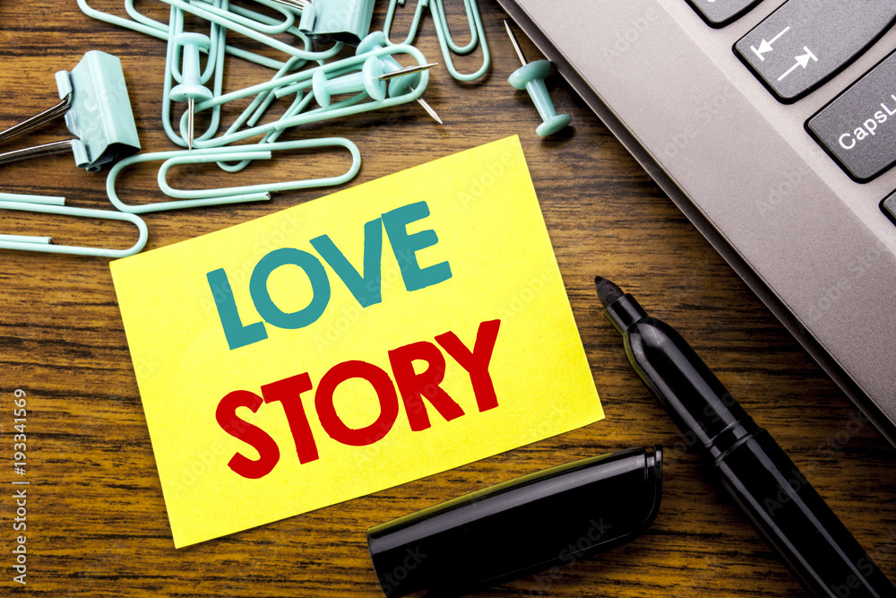 Fototapete handwriting announcement text showing love story. business concept for loving someone heart written 