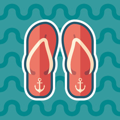 Beach slippers sticker flat icon with color background.