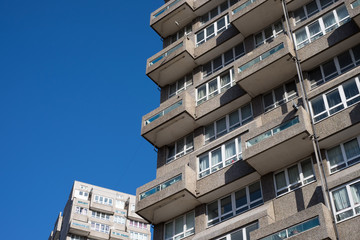 Council tower blocks of post war era manufactured from prefabricated concrete panels