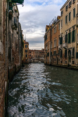 View of the channels and old palaces in Venice in the morning -  3