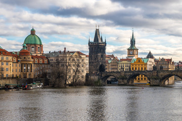 Obraz na płótnie Canvas Vltava river and Charles bridge in Prague, Czech Republic
