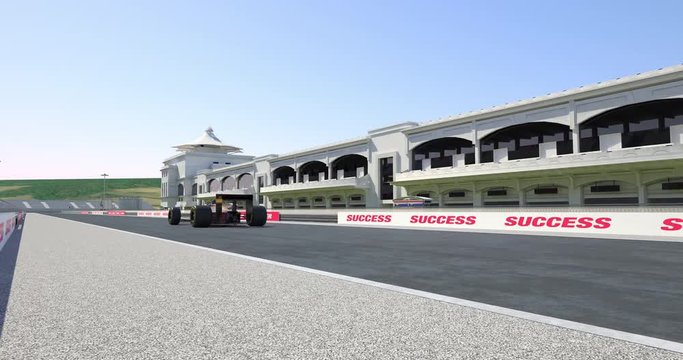 Racing Car Crossing Finish Line On Racing Track
