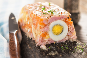 Terrine with ham, egg, carrot and horseradish