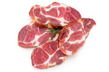 Fresh pig crude meat with rosemary.